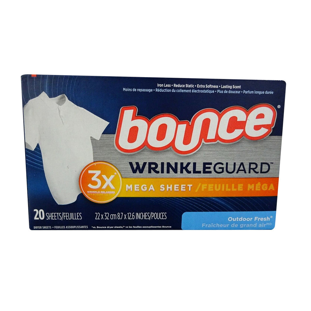 Bounce Wrinkle Guard Dryer Sheets Outdoor Fresh Mega Sheet 20 Count Sheets Per Box, 1 Ea